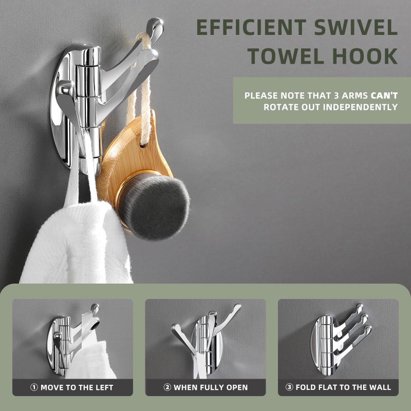 Angle Simple Bathroom Towel Hook Swivel, Metal Hand Towel Hook for Wall, Foldable Robe Coat Hanger, Chrome - Image 4